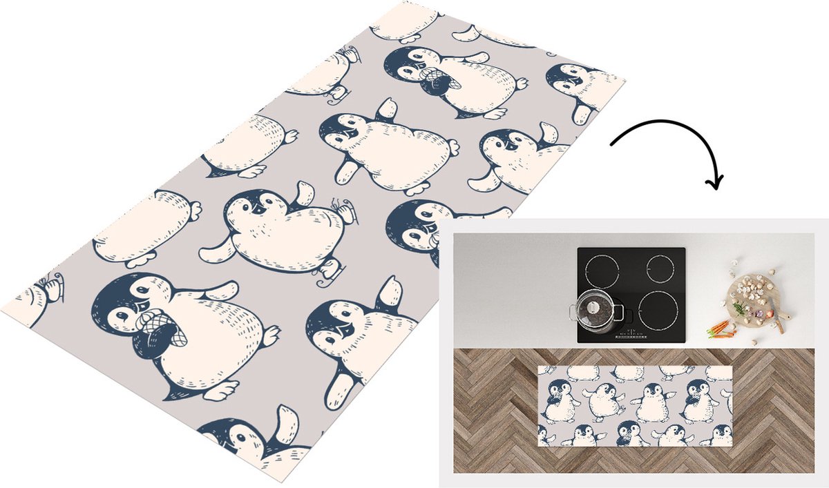 KitchenYeah Keukenloper - Loper keuken - Patronen - Pinguïn - IJs - 120x50 cm - Keukenloper vinyl Multicolor