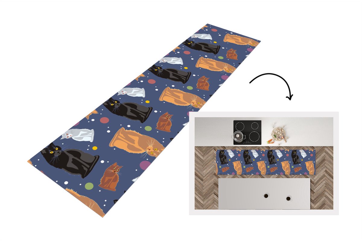 KitchenYeah Keukenloper - Loper keuken - Patronen - Kat - Ruimte - 240x60 cm - Keukenloper vinyl Multicolor