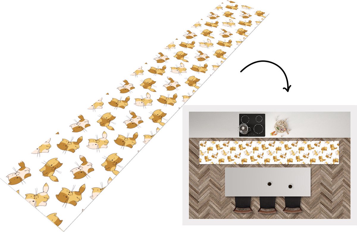 KitchenYeah Keukenloper - Loper keuken - Patronen - Kat - Kitten - 300x50 cm - Keukenloper vinyl Multicolor