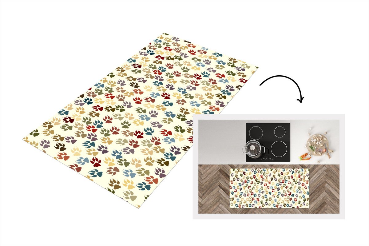 KitchenYeah Keukenloper - Loper keuken - Patronen - Hond - Poten - 120x60 cm - Keukenloper vinyl Multicolor