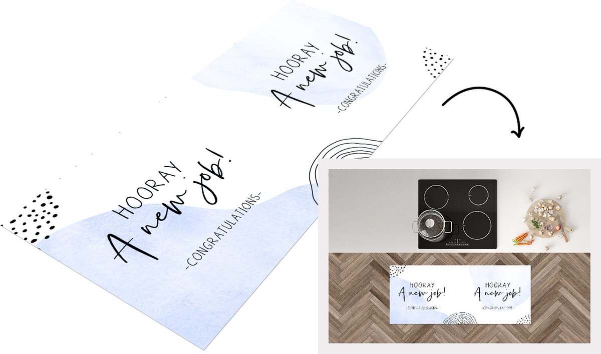 KitchenYeah Keukenloper - Loper keuken - Quotes - Spreuken - Hooray, a new job! - 120x50 cm - Keukenloper vinyl Multicolor