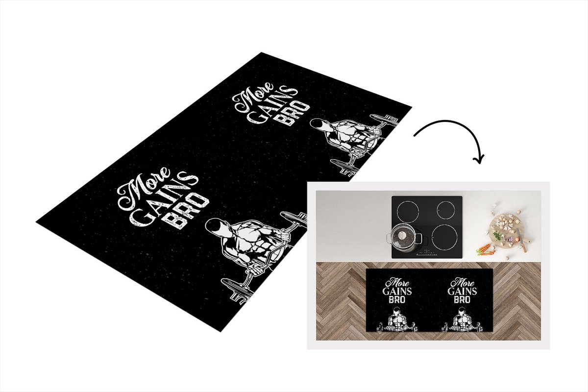 KitchenYeah Keukenloper - Loper keuken - More gains bro - Spreuken - Quotes - Keukenloper vinyl multicolor, foto 2
