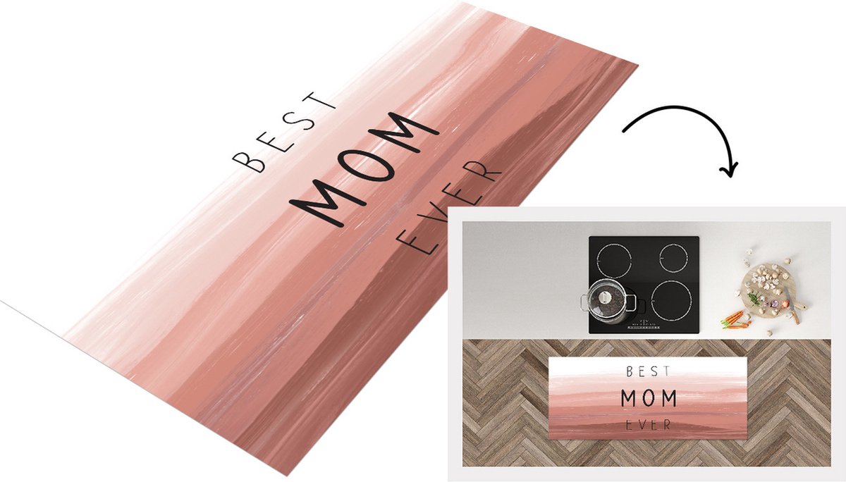KitchenYeah Keukenloper - Loper keuken - Spreuken - Quotes Best mom ever - Moederdag - Mama - Cadeau moederdag - 120x50 cm - Keukenloper vinyl Multicolor