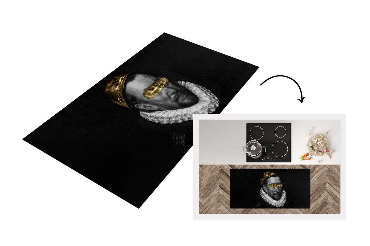 KitchenYeah Keukenloper - Loper keuken - Schilderij - Zwart - Wit - Goud - 120x60 cm - Keukenloper vinyl Multicolor