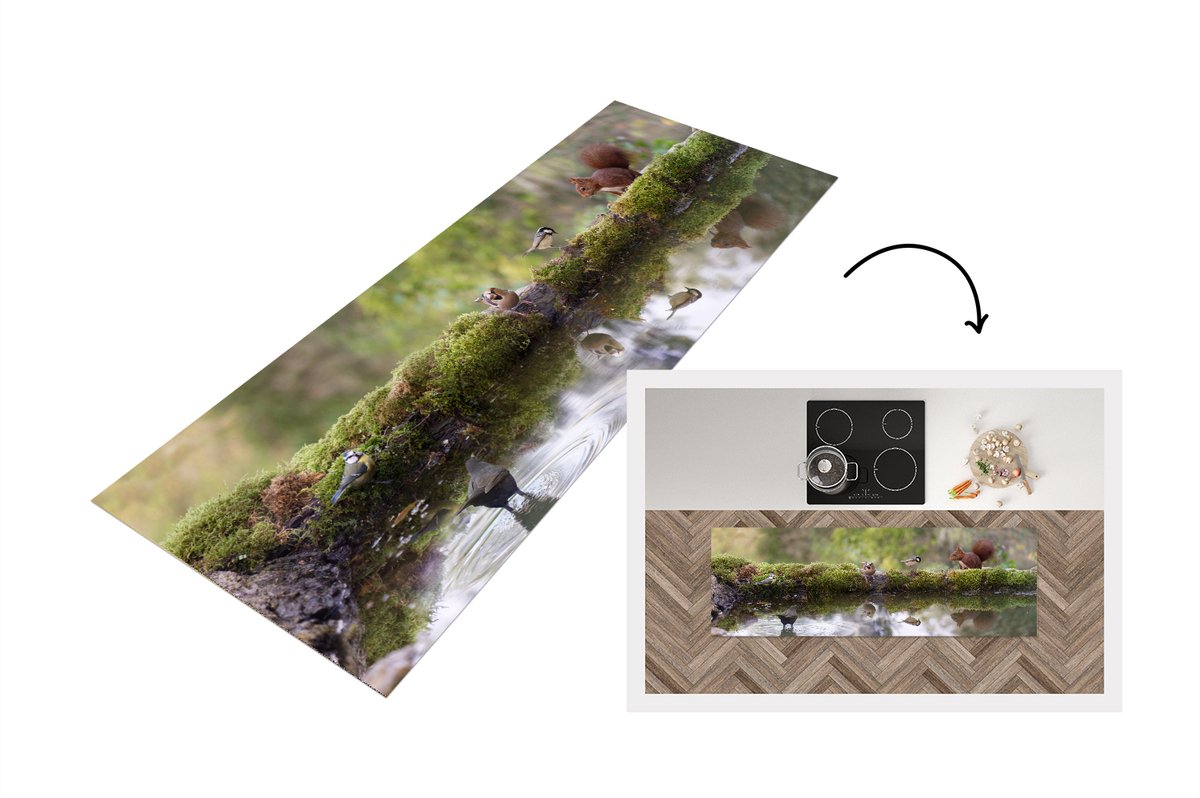 KitchenYeah Keukenloper - Loper keuken - Bosdieren - Water - Mos - Keukenloper vinyl Multicolor