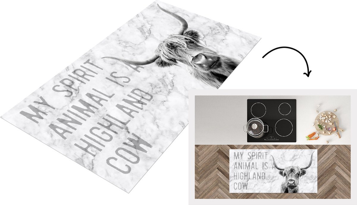 KitchenYeah Keukenloper - Loper keuken - Quote - Schotse hooglander - Marmer - 120x60 cm - Keukenloper vinyl Multicolor
