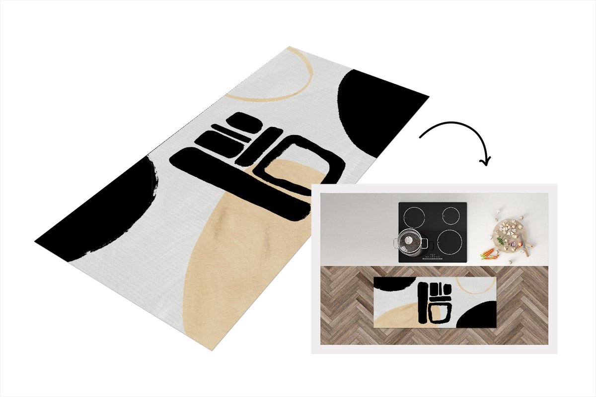 KitchenYeah Keukenloper - Loper keuken - Kunst - Abstract - Zwart - 120x50 cm - Keukenloper vinyl Multicolor
