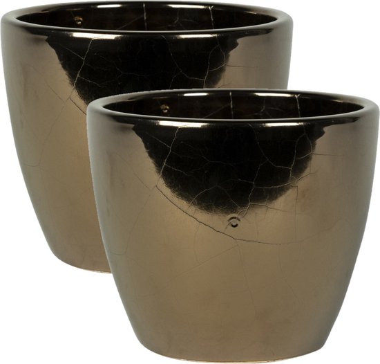 2x stuks plantenpot/bloempot in een strakke Scandinavische look goud Dia 18 cm en Hoogte 16 cm glanzend