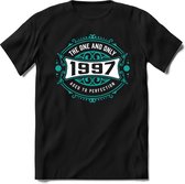1997 The One And Only | Feest Kado T-Shirt Heren - Dames | Cobalt - Wit | Perfect Verjaardag Cadeau Shirt | Grappige Spreuken - Zinnen - Teksten | Maat 3XL