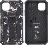 Hoesje Geschikt voor iPhone 11 Hoesje - Rugged Extreme Backcover Marmer Camouflage met Kickstand - Zwart