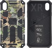 Hoesje Geschikt voor iPhone XR Hoesje - Rugged Extreme Backcover Blaadjes Camouflage met Kickstand - Groen