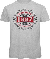 1957 The One And Only | Feest Kado T-Shirt Heren - Dames | Antraciet - Donker Rood | Perfect Verjaardag Cadeau Shirt | Grappige Spreuken - Zinnen - Teksten | Maat L