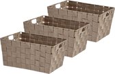 Set van 3x stuks kast/badkamer opbergmandjes beige 30 x 20 x 14 cm - Kastmandjes/lade vakverdelers - Gevlochten stof met frame