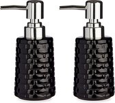 Set de 2 pièces distributeur de savon / distributeur céramique noir / argent 150 ml et 8,5 x 6,5 x 14,5 cm - Articles de salle de bain et de cuisine