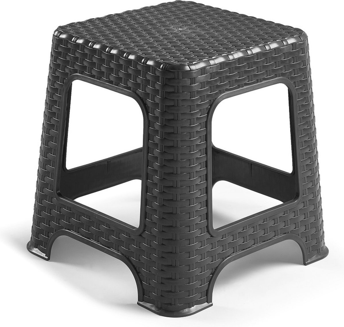 Bol.com Plasicforte opstapje/krukje - zwart - rotan kunststof - 32 x 32 x 33 cm - Keuken/kamers/dhz - trapjes - bijzet krukjes aanbieding