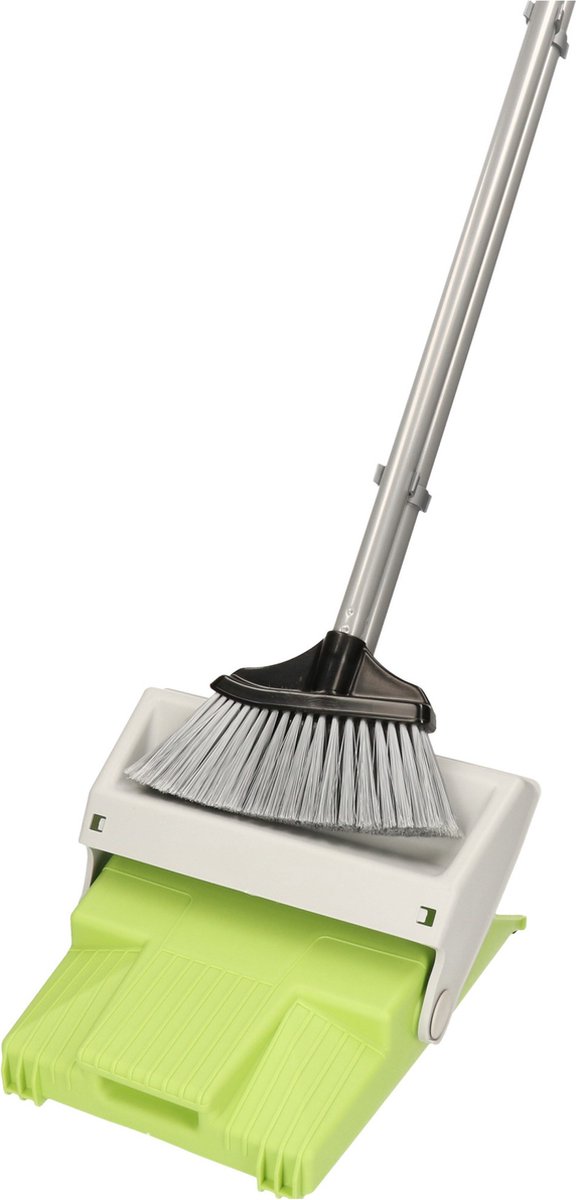 Goedkoopste Buemag Stoffer en blik met lange steel - 80 cm - kunststof - groen/grijs - mariaset