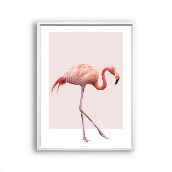 Poster Lopende flamingo - Roze / Zomers / 70x50cm