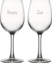 Gegraveerde witte wijnglas 36cl Broer-Zus