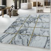 Design vloerkleed met laagpolig Woonkamer vloerkleed Vierkant Marmerpatroon Goudkleurig