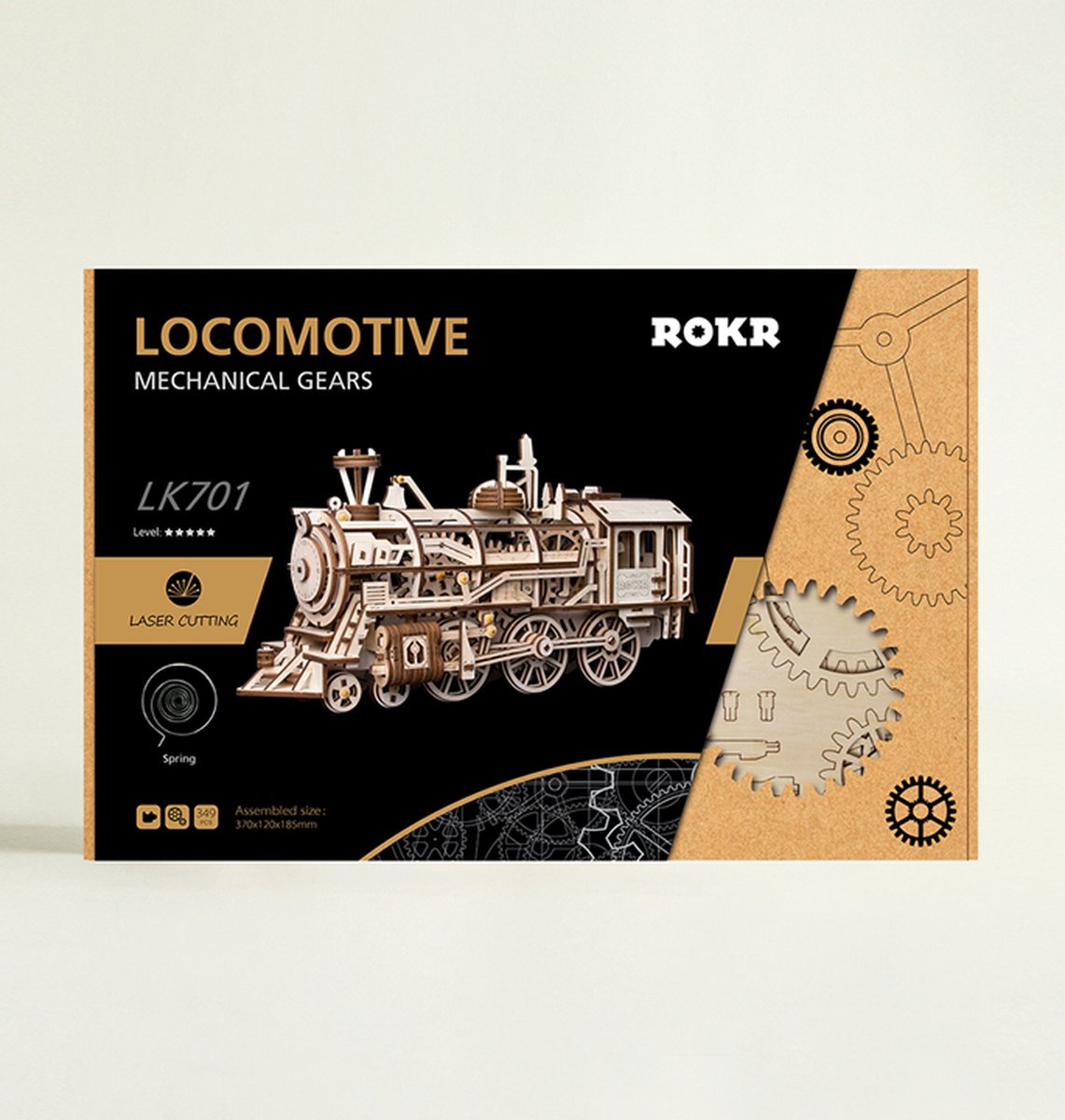 Robotime modelbouwpakket Locomotief hout 370mmx185mmx120mm - Naturel kleur — afbeelding 16