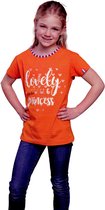 Oranje Meisjes T-shirt  - Lovely Little Princess -  Voor Koningsdag - Holland - Maat: 98/104