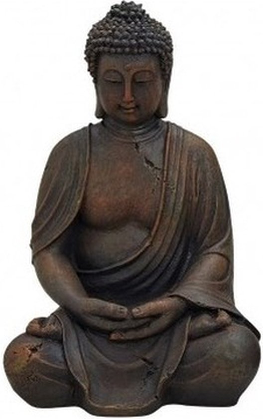 Statue de Bouddha en position méditative, brun vieilli, en polystone, 30 cm de haut.