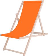 Springos | Ligbed | Strandstoel | Ligstoel | Verstelbaar | Beukenhout | Handgemaakt | Oranje