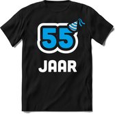 55 Jaar Feest kado T-Shirt Heren / Dames - Perfect Verjaardag Cadeau Shirt - Wit / Blauw - Maat 5XL