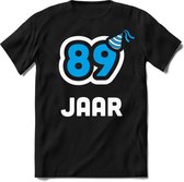 89 Jaar Feest kado T-Shirt Heren / Dames - Perfect Verjaardag Cadeau Shirt - Wit / Blauw - Maat S