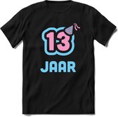 13 Jaar Feest kado T-Shirt Heren / Dames - Perfect Verjaardag Cadeau Shirt - Licht Blauw / Licht Roze - Maat M