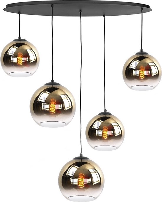 Hanglamp Fantasy Globe Gold Transparant Glas Ovaal 5Lichts