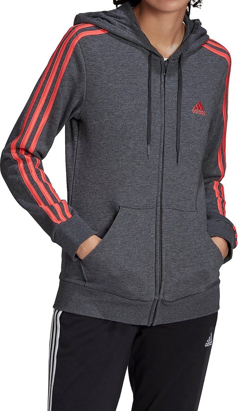 Adidas French Terry 3-Stripes Vest Grijs/Roze Dames - Maat L
