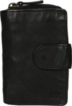 Portefeuille à glissière Bear Design Cow Lavato Leather Ladies - Noir