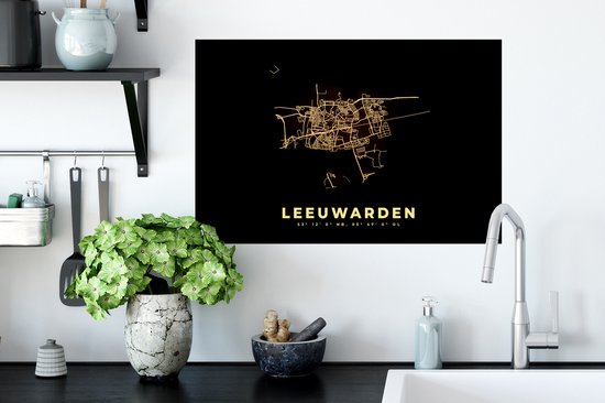 Stickers muraux - Leeuwarden - Carte - Plan de la ville - Plan d'étage - 60x40 cm - Feuille adhésive