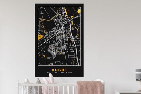 Stickers muraux - Vught - Plan de la ville - Zwart Wit - Plan d'étage - Carte - Nederland - 80x120 cm - Feuille adhésive
