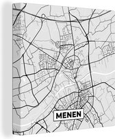 Canvas Schilderij Stadskaart – Plattegrond – België – Zwart Wit – Menen – Kaart - 90x90 cm - Wanddecoratie