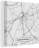 Canvas Schilderij België – Leuze en Hainaut – Stadskaart – Kaart – Zwart Wit – Plattegrond - 90x90 cm - Wanddecoratie