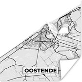 Poster Kaart – Plattegrond – Stadskaart – Oostende – België – Zwart Wit - 30x30 cm