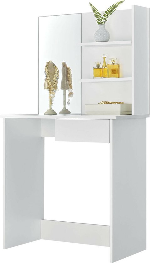 Kaptafel met spiegel en opbergschappen - wit - 75x40x141 cm