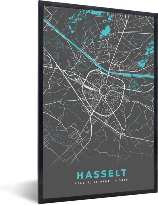 Fotolijst incl Poster België Hasselt Stadskaart Kaart Blauw Plattegrond bol com