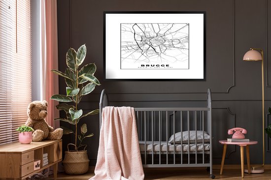 Posters Zwart Wit - Carte - Bruges - Zwart Wit - Plan de Ville - Carte - België - 120x80 cm