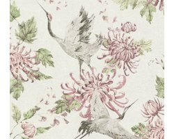 KRAANVOGEL BEHANG | Dier & Natuur - groen grijs roze - A.S. Création Asian Fusion