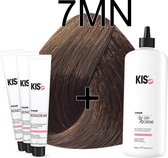 Kis KeraCream Color - 100ml - Haarverf Set - 7MN Mat blond | KIS - (3 x haarverf & 1L waterstofperoxide)