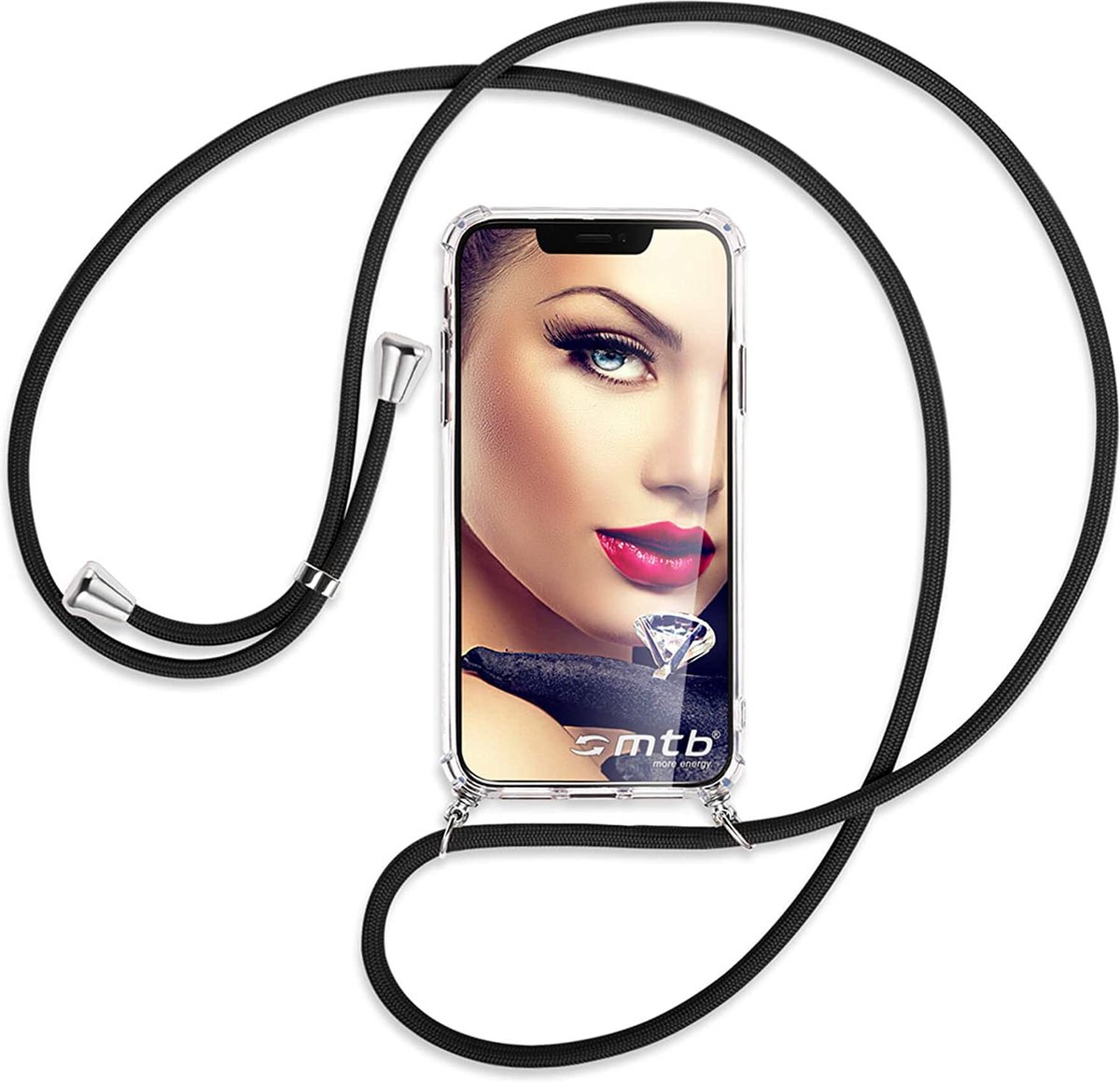 HB Hoesje Geschikt voor Oppo A76 - Transparant - Anti Shock Hybrid Back Cover met Koord