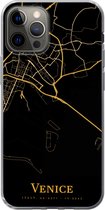Geschikt voor iPhone 12 Pro hoesje - Venetië - Kaart - Goud - Siliconen Telefoonhoesje