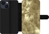 Bookcase iPhone 13 Mini telefoonhoesje - Goud - Glitter - Structuur - Met vakjes - Wallet case met magneetsluiting