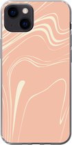 Geschikt voor iPhone 13 hoesje - Marmer print - Roze - Zalm - Siliconen Telefoonhoesje