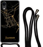 Telefoonkoord - Telefoonketting - Telefoonhoesje Geschikt voor iPhone XR - Zaandam - Kaart - Goud - Siliconen - Crossbody - Telefoonhoesje met koord