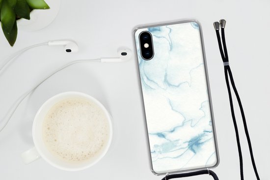 Cordon de téléphone - Chaîne de téléphone - Étui de téléphone Convient pour iPhone X - Imprimé marbre - Wit - Motif - Siliconen - Bandoulière - Étui de téléphone avec cordon