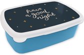Broodtrommel Blauw - Lunchbox - Brooddoos - Spreuken - Have a good night - Kinderen - Quotes - Kids - Baby - 18x12x6 cm - Kinderen - Jongen